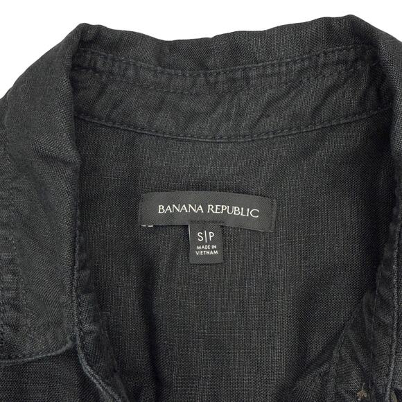 BANANA REPUBLIC Heritage 100% Linen Safari Belted Shirt Dress Size Small Black - Picture 4 of 6